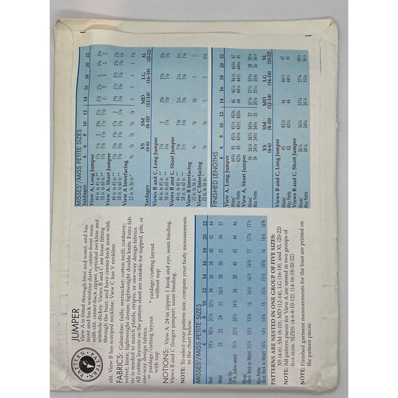 Womens Sewing Pattern For Plaid Jumper With Adjustable Fit Sizes 8-16 Category 2 - Picture 2 of 2